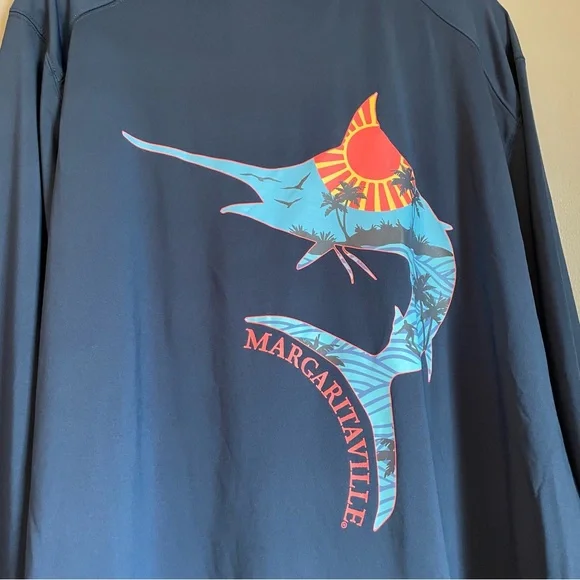 NWT Margaritaville Sz XXL Mens Insignia Blue Long Sleeve Logo Sword Fish Top $30 - Picture 12 of 12